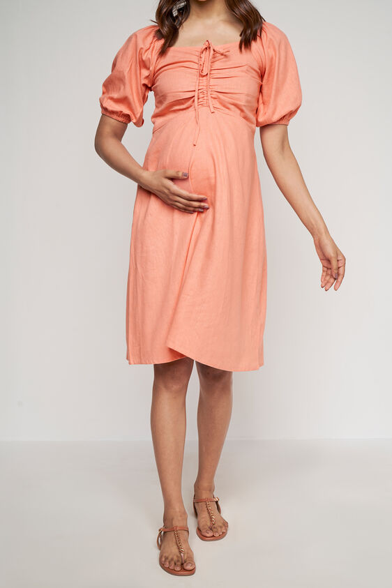 Peach Solid Curved Dress, Peach, image 2